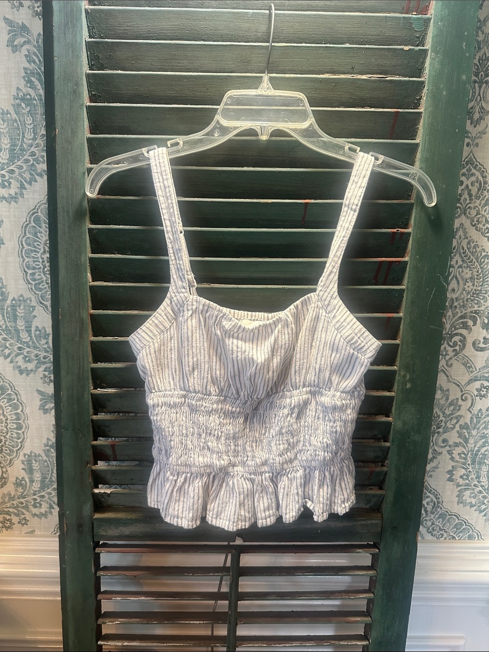 Striped Smocked Tank Top - White/Blue